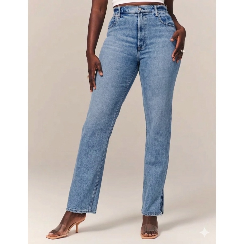 ABERCROMBIE & FITCH Ultra High Rise 90s Straight Jean Medium Wash Size 28/6 Long
